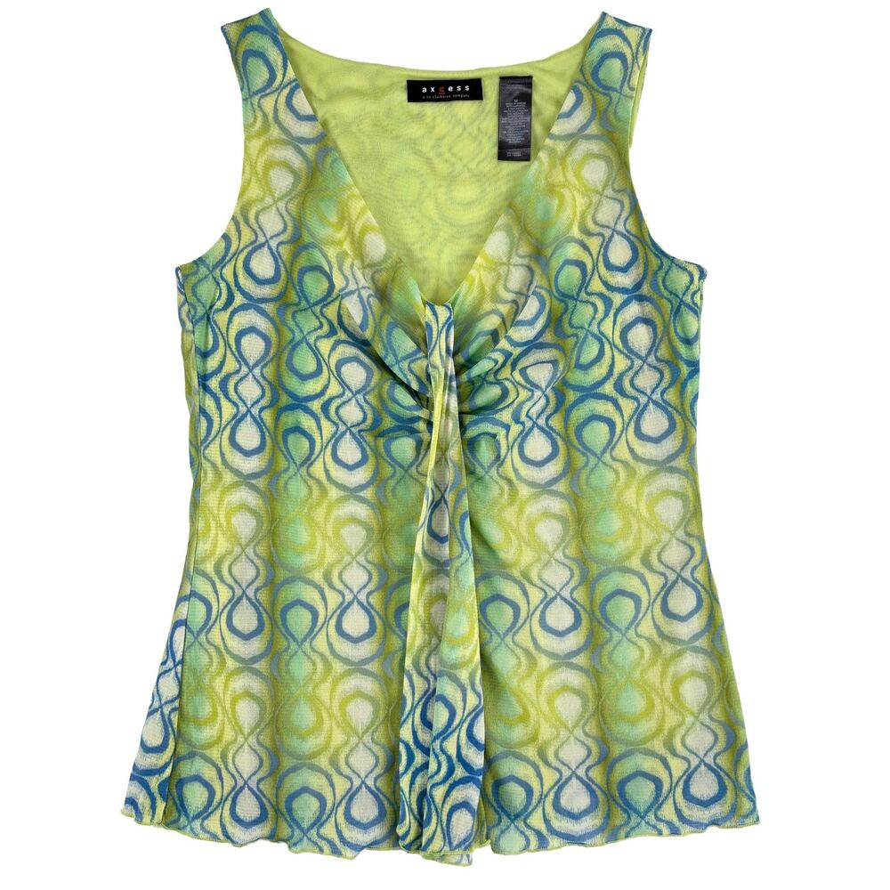 Y2K Sheer Mesh Tank Top M Abstract Green Blue Fairy Indie Sleaze Liz Claiborne